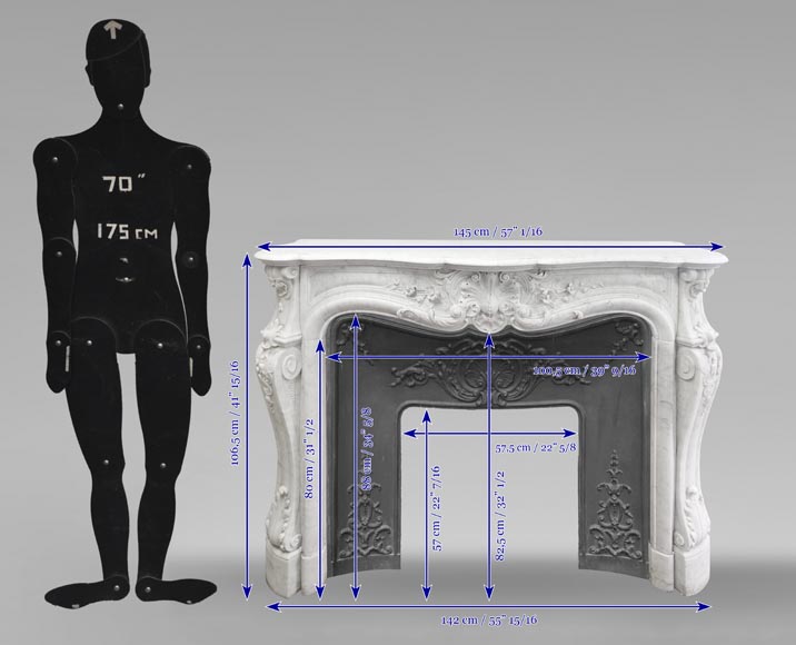 Louis XV style fireplace in Carrara marble, decorated with a floral shell Louis XV style fireplace in Carrara marble, decorated with a floral shell-16