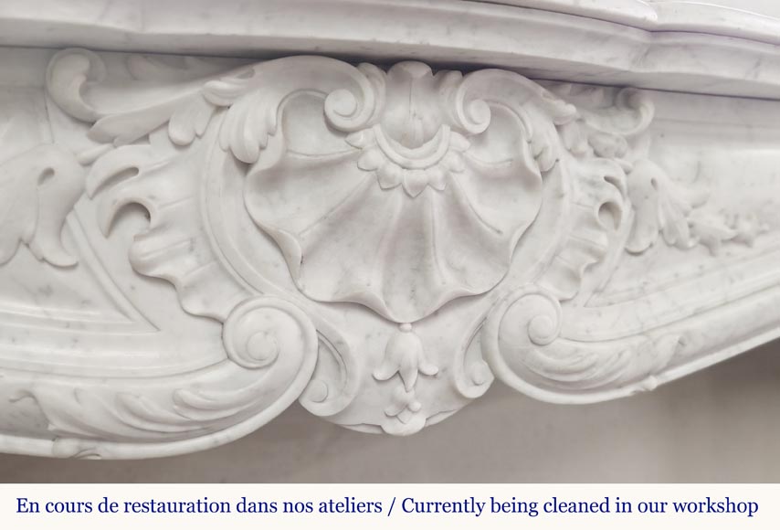 Richly carved Louis XV style fireplace in Carrara marble-2