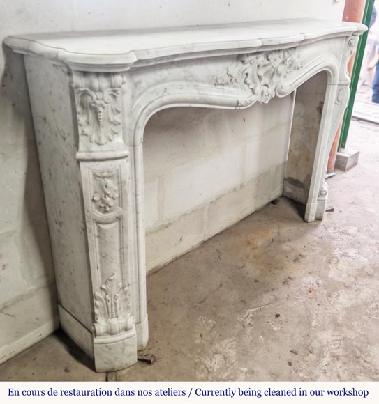 Richly carved Louis XV style fireplace in Carrara marble-5
