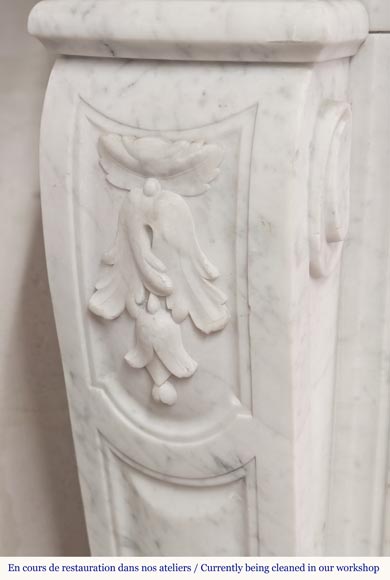 Richly carved Louis XV style fireplace in Carrara marble-7