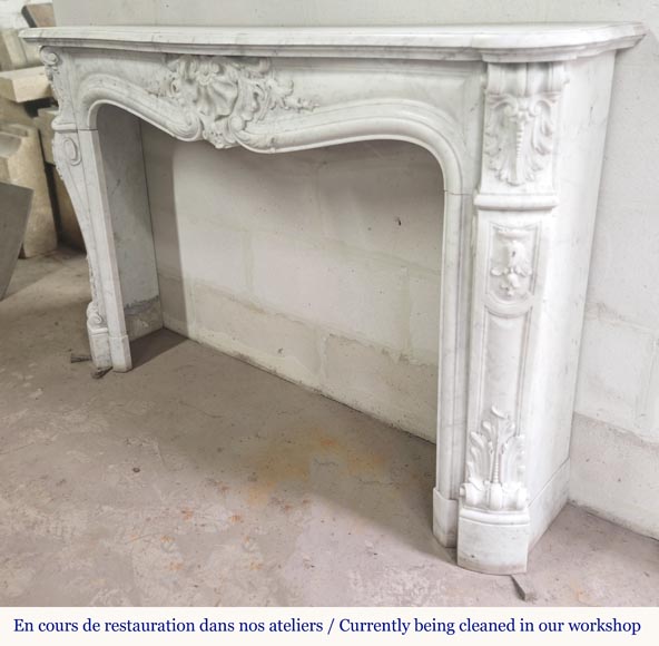 Richly carved Louis XV style fireplace in Carrara marble-9
