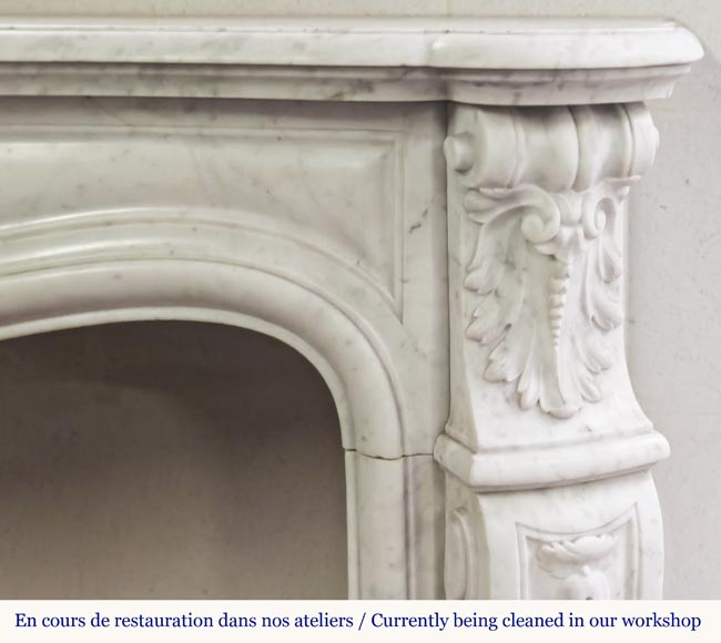 Richly carved Louis XV style fireplace in Carrara marble-10