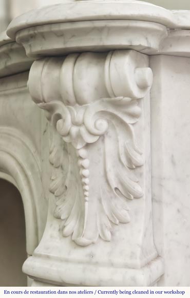 Richly carved Louis XV style fireplace in Carrara marble-11