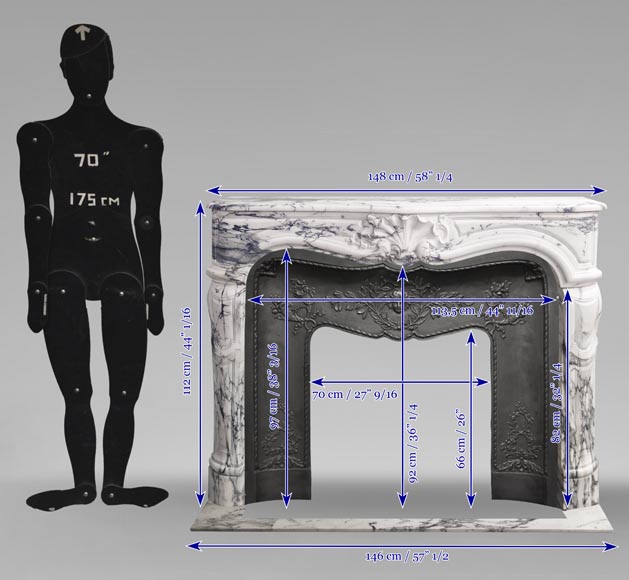 Louis XV style fireplace decorated with a large shell, in Paonazzo marble Louis XV style fireplace decorated with a large shell, in Paonazzo marble-11