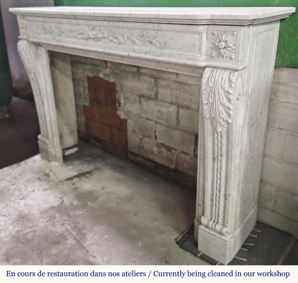 Louis XVI style fireplace in Carrara marble decorated with a bow and a quiver Louis XVI style fireplace in Carrara marble decorated with a bow and a quiver-9