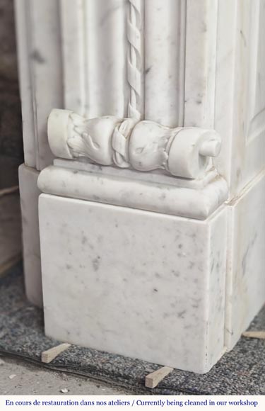 Louis XVI style fireplace in Carrara marble decorated with a bow and a quiver Louis XVI style fireplace in Carrara marble decorated with a bow and a quiver-11