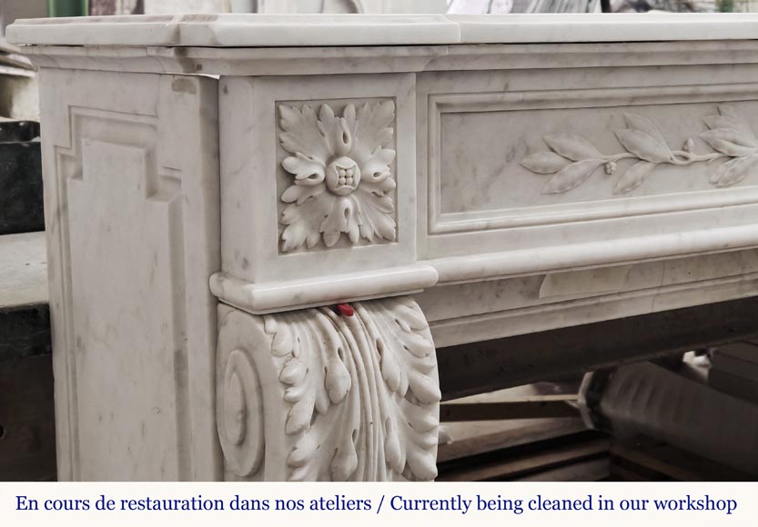 Louis XVI style fireplace with acanthus leaves, in Carrara marble Louis XVI style fireplace with acanthus leaves, in Carrara marble-6