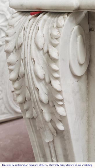 Louis XVI style fireplace with acanthus leaves, in Carrara marble Louis XVI style fireplace with acanthus leaves, in Carrara marble-7