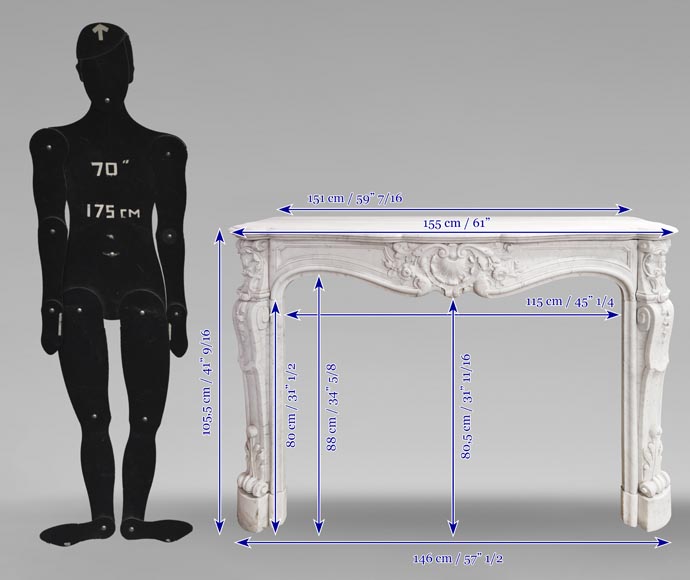 Louis XV style fireplace in Carrara marble, with shell and flower decoration Louis XV style fireplace in Carrara marble, with shell and flower decoration-12