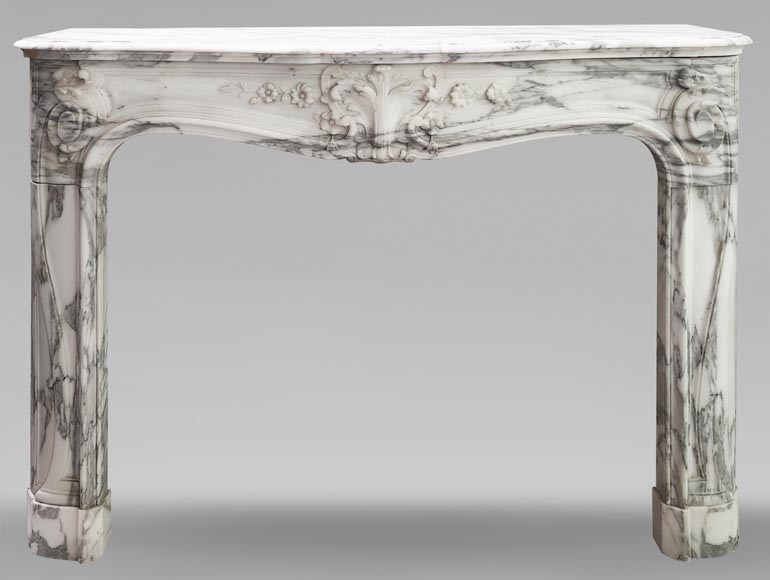 Louis XV style fireplace with floral palmette, in Arabescato marble-0