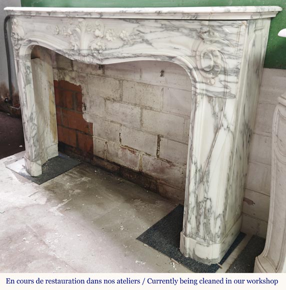 Louis XV style fireplace with floral palmette, in Arabescato marble-9