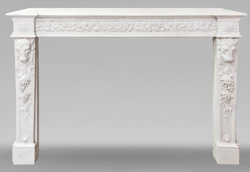 Napoleon III style fireplace in statuary marble, decorated with fruit and a goat's head-0