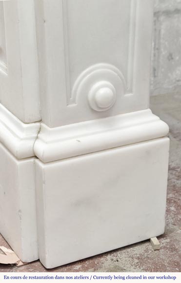 Napoleon III style fireplace in statuary marble, decorated with fruit and a goat's head-9