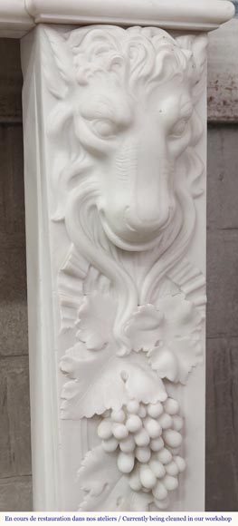 Napoleon III style fireplace in statuary marble, decorated with fruit and a goat's head-12