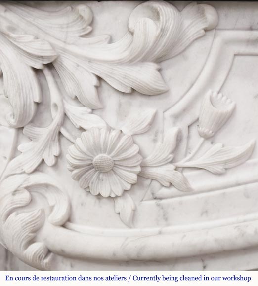 Louis XV style fireplace in Carrara marble with plant decoration-4
