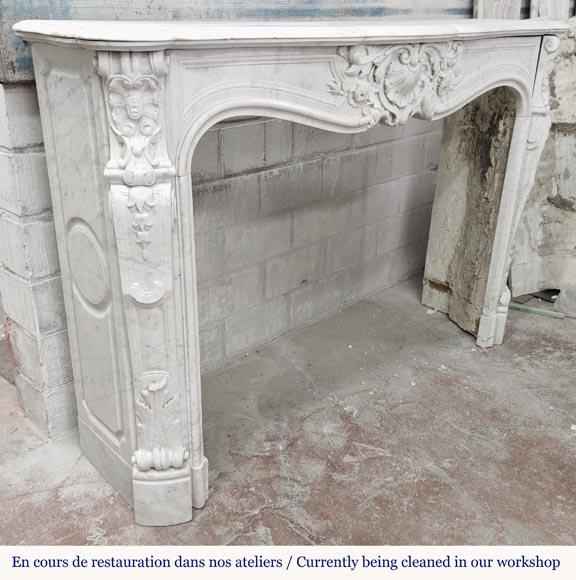 Louis XV style fireplace in Carrara marble with plant decoration-5