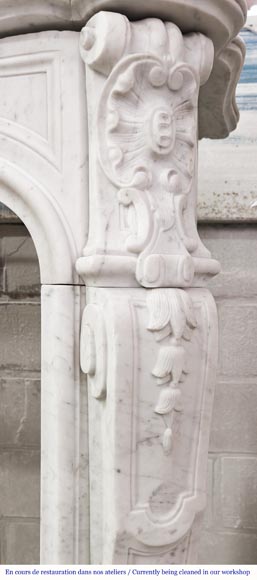 Louis XV style fireplace in Carrara marble with plant decoration-11