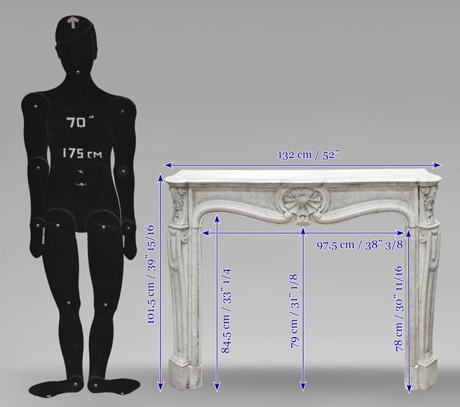 Louis XV style fireplace in Carrara marble decorated with a shell Louis XV style fireplace in Carrara marble decorated with a shell-10