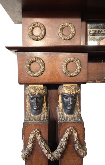 Empire Period Walnut Fireplace with Caryatids Empire Period Walnut Fireplace with Caryatids-3