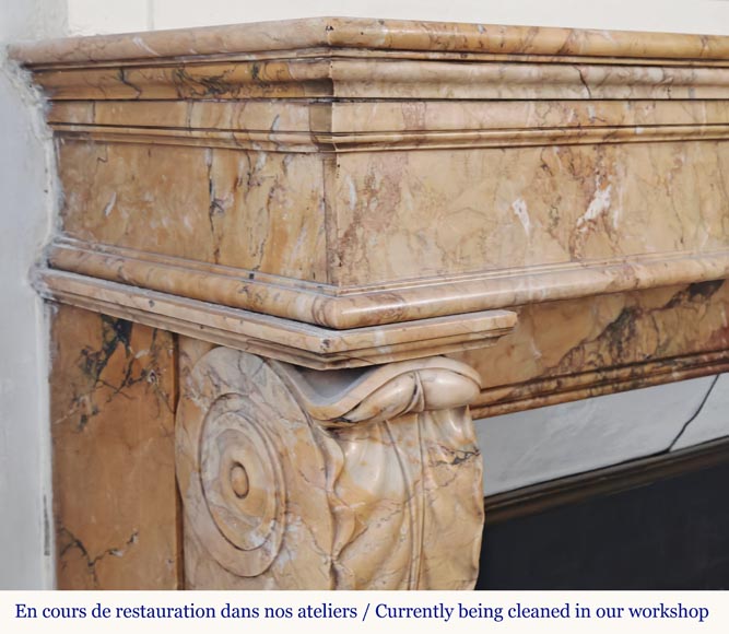 Restoration period lion paw fireplace, in Siena Yellow marble-3