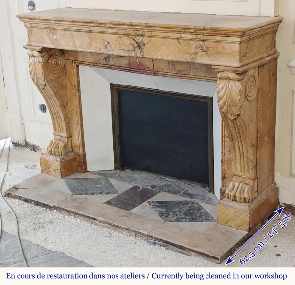 Restoration period lion paw fireplace, in Siena Yellow marble-6
