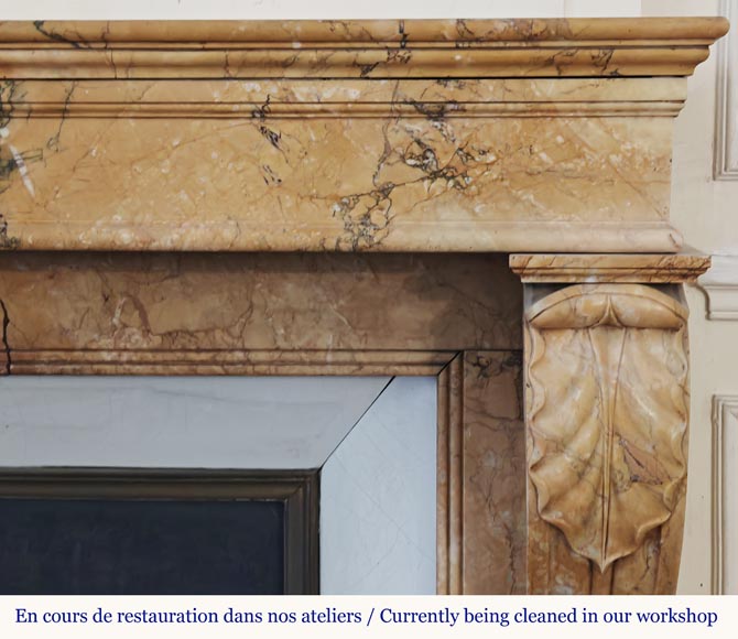 Restoration period lion paw fireplace, in Siena Yellow marble-7