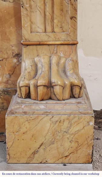 Restoration period lion paw fireplace, in Siena Yellow marble-8