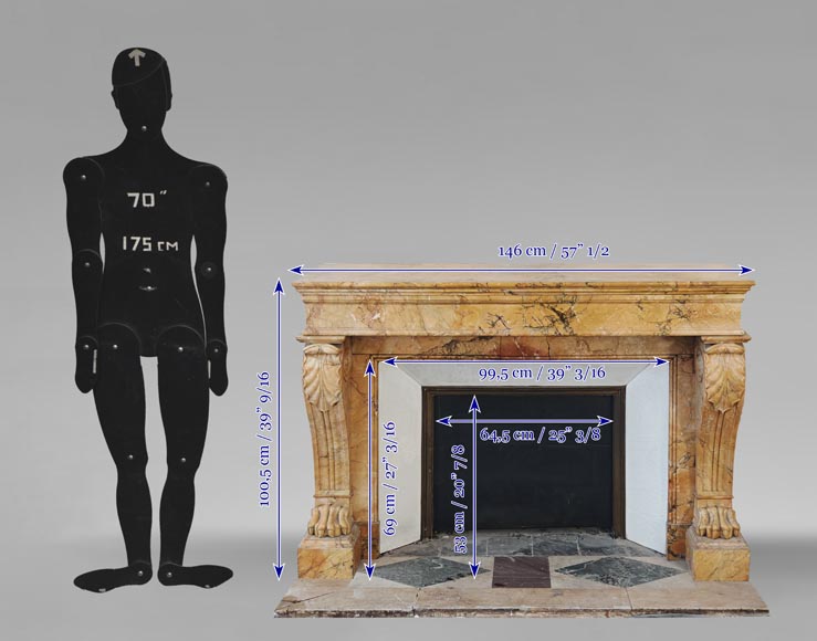 Restoration period lion paw fireplace, in Siena Yellow marble-11