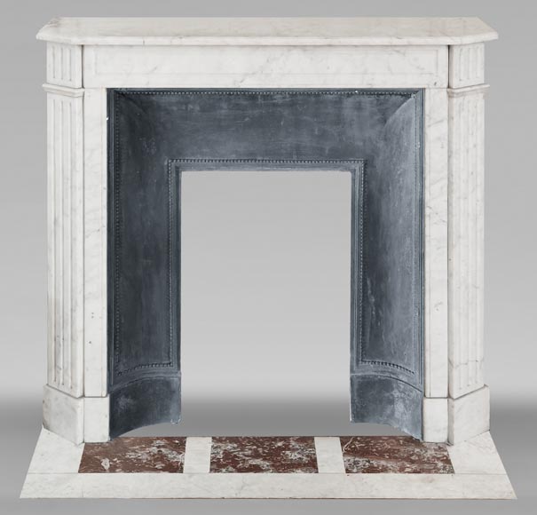 Louis XVI style fireplace in Carrara marble, with fluted legs Louis XVI style fireplace in Carrara marble, with fluted legs-0