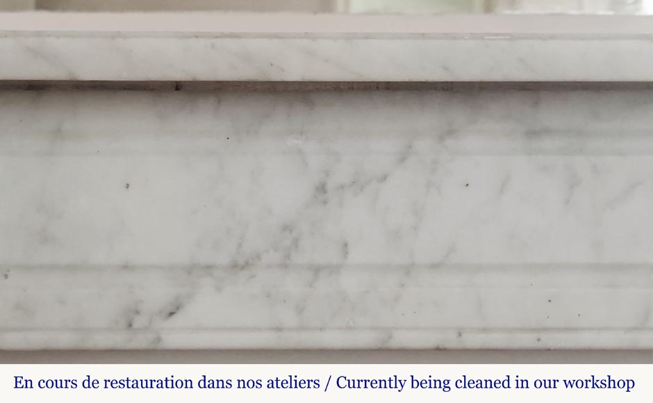Louis XVI style fireplace in Carrara marble, with fluted legs Louis XVI style fireplace in Carrara marble, with fluted legs-1
