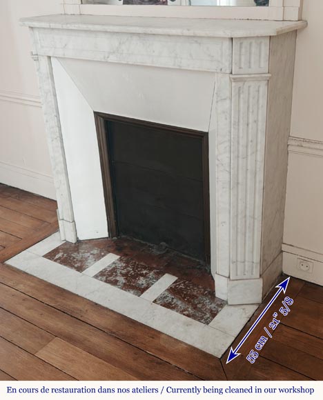 Louis XVI style fireplace in Carrara marble, with fluted legs Louis XVI style fireplace in Carrara marble, with fluted legs-5