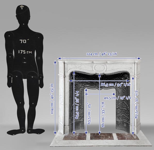 Louis XV style fireplace, Pompadour model, in Carrara marble Louis XV style fireplace, Pompadour model, in Carrara marble-10