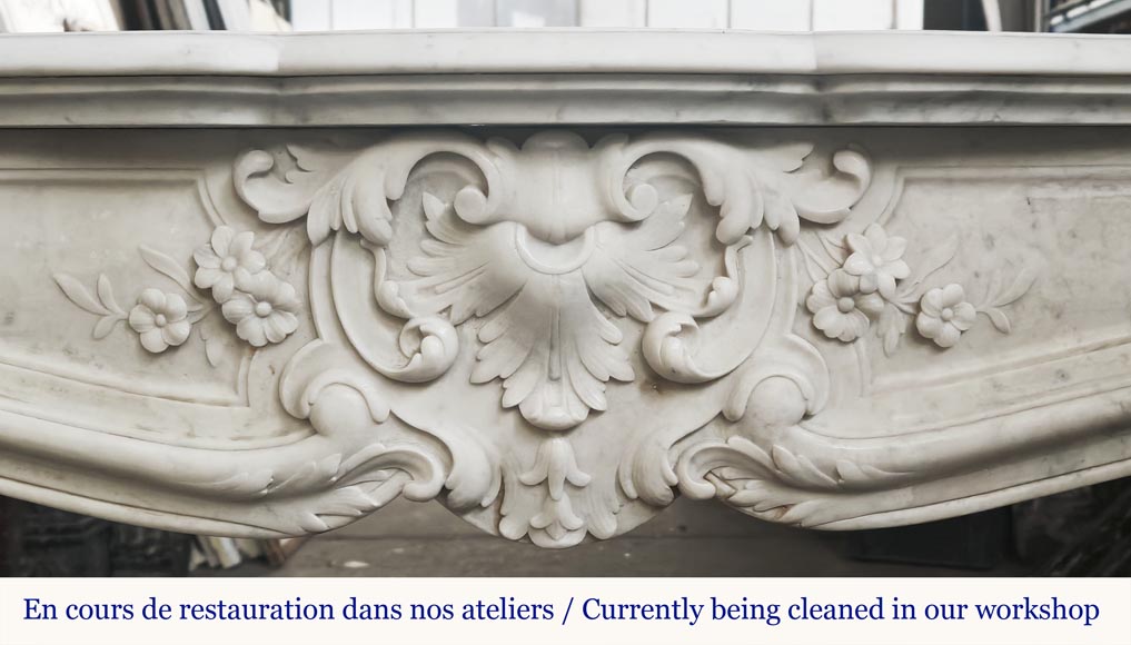 Louis XV style fireplace in Carrara marble with flowering palmette Louis XV style fireplace in Carrara marble with flowering palmette-1