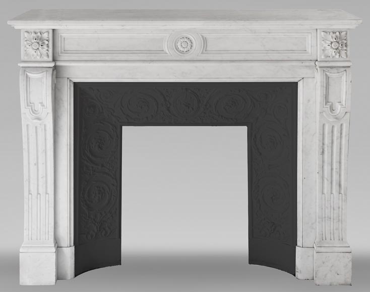 Louis XVI style fireplace in Carrara marble with sunflowers Louis XVI style fireplace in Carrara marble with sunflowers-0