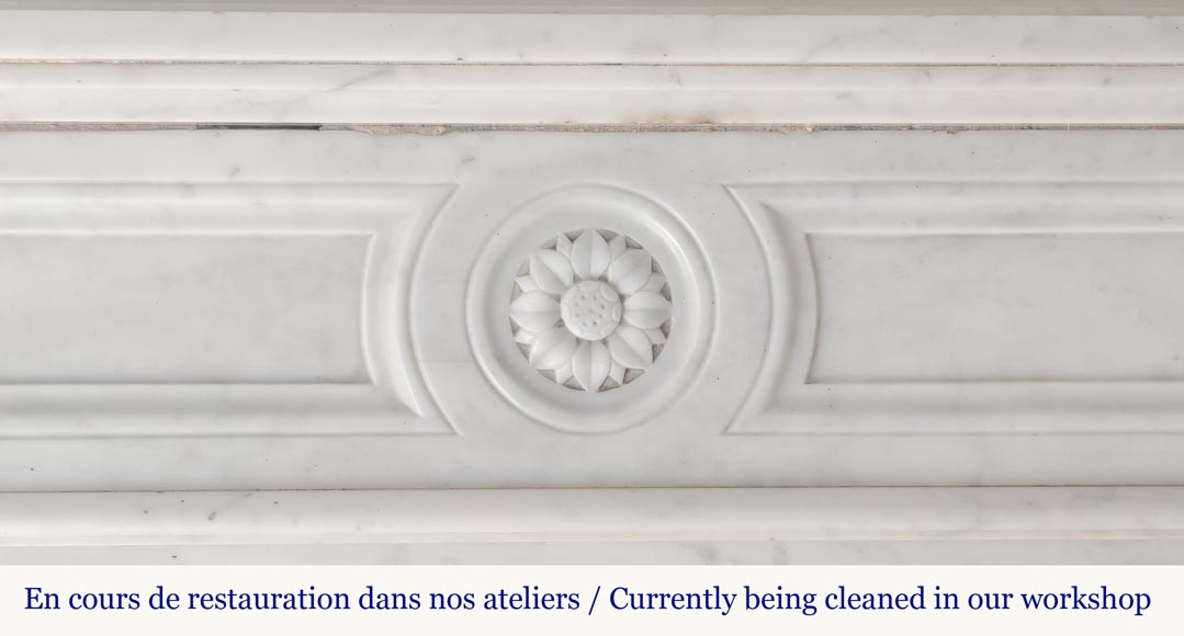 Louis XVI style fireplace in Carrara marble with sunflowers Louis XVI style fireplace in Carrara marble with sunflowers-1
