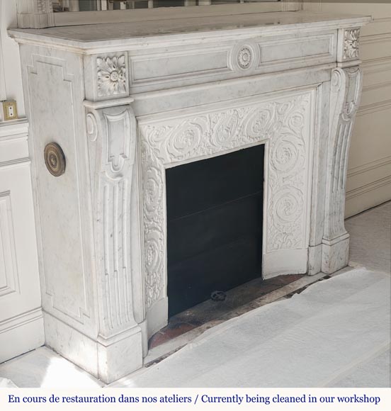 Louis XVI style fireplace in Carrara marble with sunflowers Louis XVI style fireplace in Carrara marble with sunflowers-2