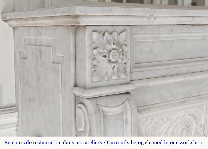 Louis XVI style fireplace in Carrara marble with sunflowers Louis XVI style fireplace in Carrara marble with sunflowers-3