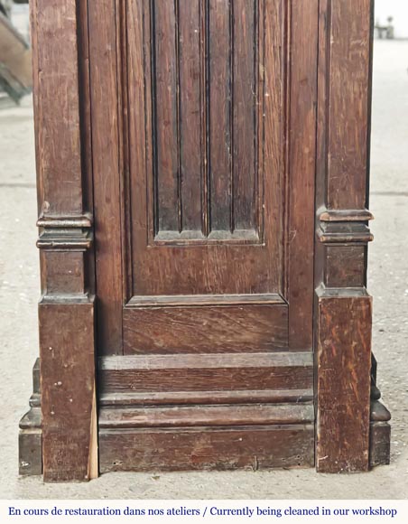  Neo-Gothic style fireplace with napkin fold decoration, in oak wood-7