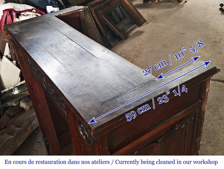  Neo-Gothic style fireplace with napkin fold decoration, in oak wood-9