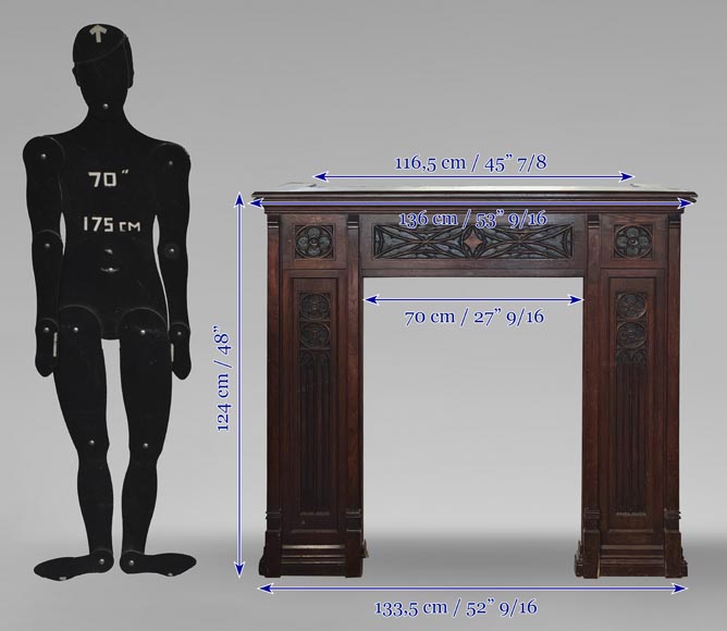  Neo-Gothic style fireplace with napkin fold decoration, in oak wood-10