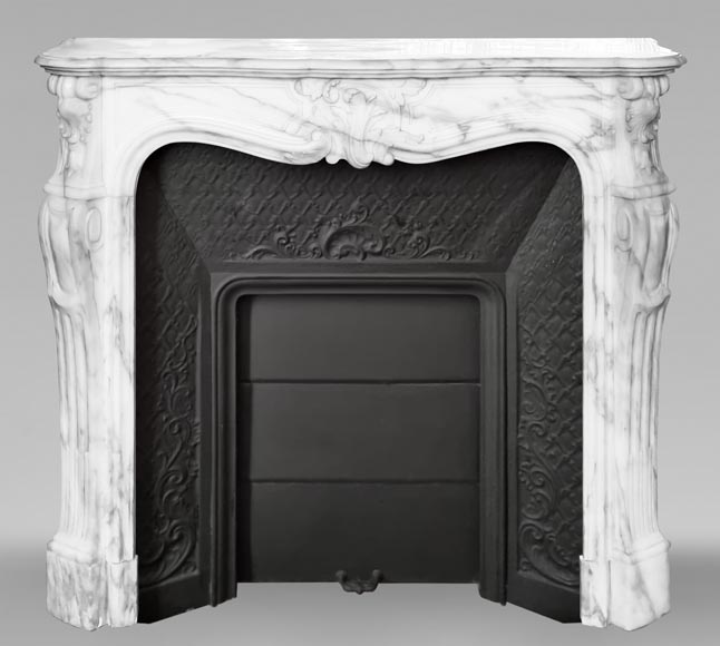 Louis XV style fireplace with a pretty asymmetrical palmette, in Arabescato marble-0