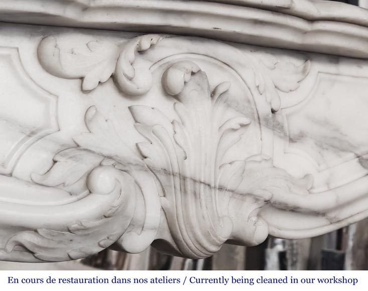 Louis XV style fireplace with a pretty asymmetrical palmette, in Arabescato marble-2