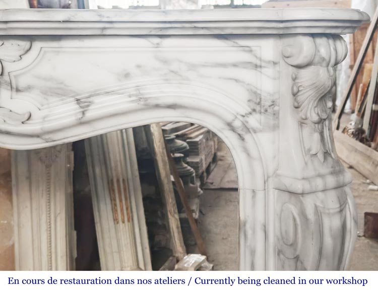 Louis XV style fireplace with a pretty asymmetrical palmette, in Arabescato marble-7