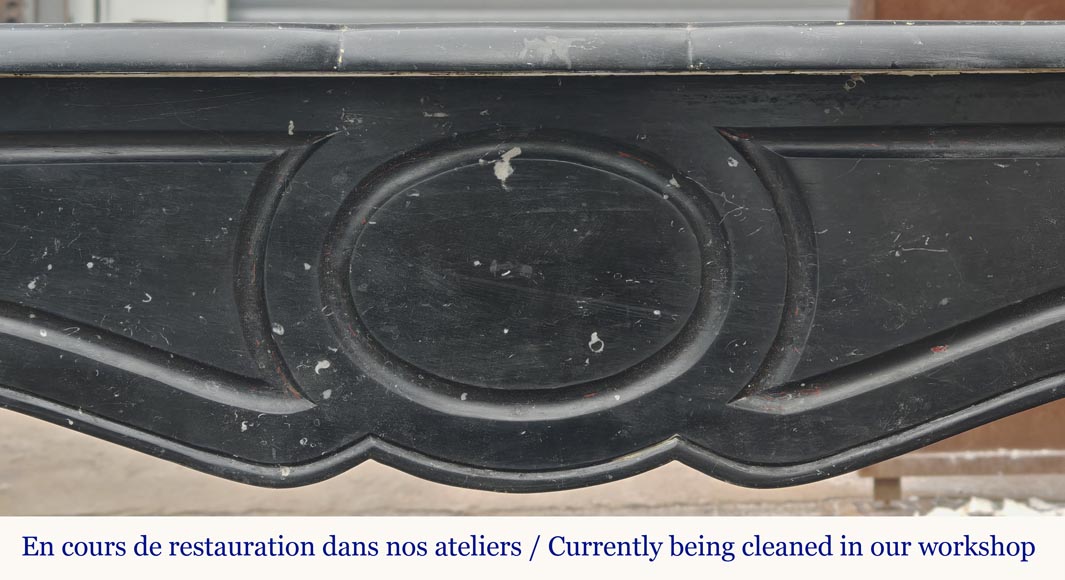 Small Louis XV style fireplace, Pompadour model, in speckled black marble-1