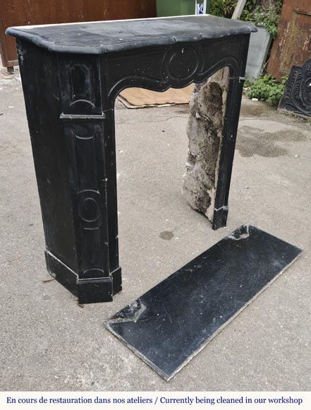 Small Louis XV style fireplace, Pompadour model, in speckled black marble-2
