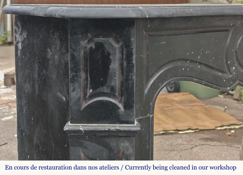 Small Louis XV style fireplace, Pompadour model, in speckled black marble-3