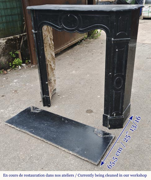 Small Louis XV style fireplace, Pompadour model, in speckled black marble-5