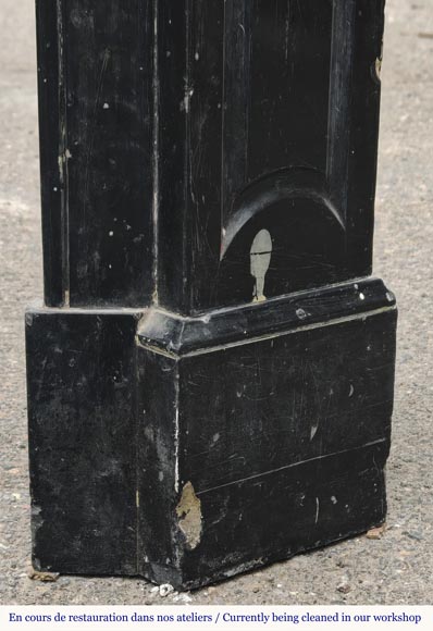 Small Louis XV style fireplace, Pompadour model, in speckled black marble-7