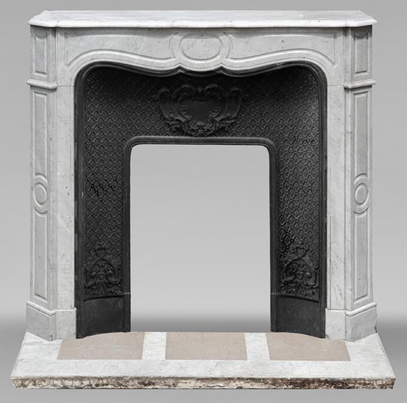 Louis XV style fireplace, Pompadour model, in Carrara marble Louis XV style fireplace, Pompadour model, in Carrara marble-0