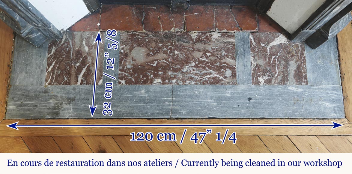 Louis XV style fireplace, Pompadour model, in blue Turquin marble-8